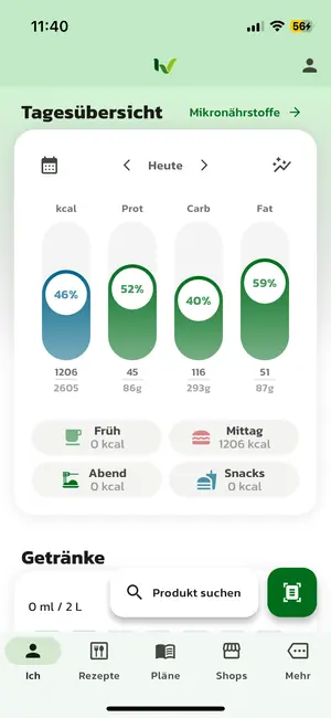 Nährstoff-Tagebuch Screenshot